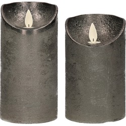 Set van 2x stuks Antraciet grijze Led kaarsen met bewegende vlam - LED kaarsen