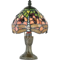 LumiLamp Tiffany Tafellamp  Ø 16x25 cm  Groen Bruin Glas Libelle Tiffany Bureaulamp