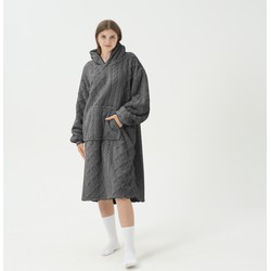 Geen merk SOPHIE Oversized Hoodie - 70x110 cm - Hoodie & deken in één - extra grote kabeltrui met capuchon - Charcoal Gray - antraciet - Dutch Decor Limited Collection