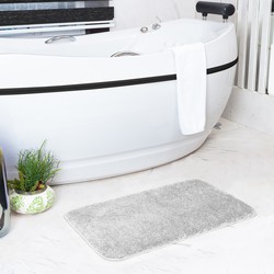 Badkamer Vloerkleed, Douchemat, Toiletmat - Machinewasbar Antislip Hoogpolig Badkleed JUNE - LichtGrijs - 80x50 cm