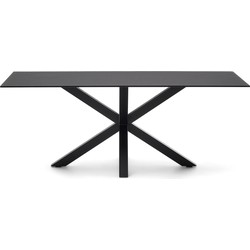 Kave Home - Argo glazen tafel met stalen poten in zwart 200 x 100 cm