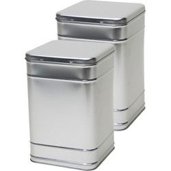 Vierkant opbergblik/bewaarblik - 2x - zilver - 16 x 25 cm - Voorraadblikken - Voorraadblikken