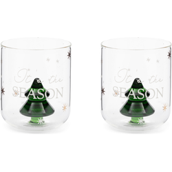 Riviera Maison waterglas, Kerst glazen, servies met kerstboom - It´s The Season, Drinkglas 300 ml - 2 stuks - set van 2 stuks