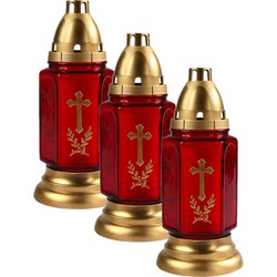 6x stuks grafkaarsen/gedenklichten met deksel rood/goud 11 x 24 cm 3 dagen brandtijd - buitenkaarsen