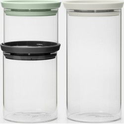 Set van 3 stapelbare glazen voorraadbussen, 0,3 / 0,6 / 1,1 liter - Transparent