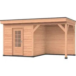 Douglas DIY overkapping, 500 x 250, met schuur en achterwand, Westwood