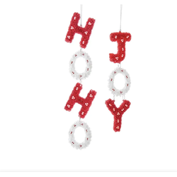 Ornament plastic woorden rood wit l24cm