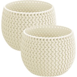 Set van 2x stuks plantenpotten/bloempotten kunststof dia 18 cm en hoogte 13.5 cm creme wit - Plantenpotten