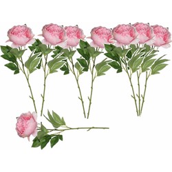 8x stuks mica roze kunst pioenrozen/roos kunstbloemen 76 cm decoraties - Kunstbloemen