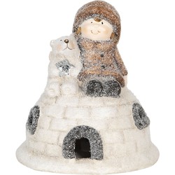 Clayre & Eef Beeld Iglo 14x14x16 cm Wit Bruin Terracotta Kerstdecoratie