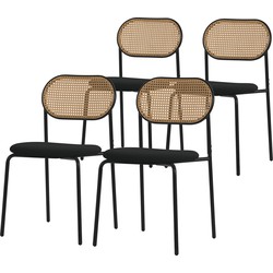 Eetkamerstoel set van 4 zwart tot 120 kg rotan rugleuning ML-Design