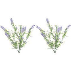 2x Groene/lilapaarse Lavandula lavendel kunstplanten 44 cm bundel/bosje - Kunstplanten