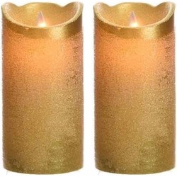 2x stuks gouden nep kaarsen met led-licht 15 cm - LED kaarsen