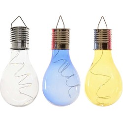 3x Buitenlampen/tuinlampen lampbolletjes/peertjes 14 cm transparant/blauw/geel - Buitenverlichting