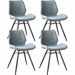 Set van 4 Eetkamerstoelen Beau Blauw Chenille Stof - Zonder Armleuningen