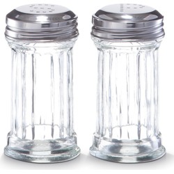 Zeller Peper en zout stel - glas/metaal - D5 x H9 cm - strooiers - Peper en zoutstel