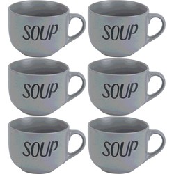 Cosy & Trendy Soepbekers/soepkommen - 6x - grijs - 11 cm - 510 ml - Kommetjes