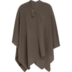 Knit Factory Jazz Gebreid Omslagvest - Dames Poncho - Cappuccino - One Size - Inclusief sierspeld