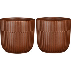 2x Stuks Plantenpot/bloempot keramiek mat bruin stripes patroon - D17.5/H16 cm - Plantenpotten