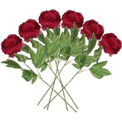 Set van 6x stuks mica donker roze kunst pioen roos/rozen kunstbloemen 76 cm decoratie - Kunstbloemen