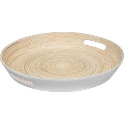 5Five Dienblad/serveerblad rond - D42 cm - bamboe hout - wit - Dienbladen