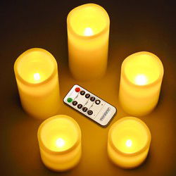5 x LED waskaarsen flikkerend warm wit met afstandsbediening & timer