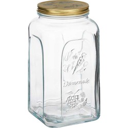 Pasabahce Voorraadpot/bewaarpot Square - glas - 3L - transparant/goud - D13 x H25 cm - voedsel bewaren - Voorraadpot