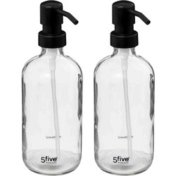 Zeeppompje/zeepdispenser van glas - 2x - transparant - 450 ml - Zeeppompjes