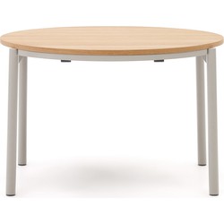 Kave Home - Uitschuifbare ronde Montuiri-tafel van eikenfineer met stalen grijze poten  Ø 120 (200) cm