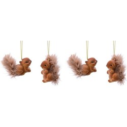 4x Kerst hangdecoratie bruin eekhoorntje 6 cm - Kersthangers