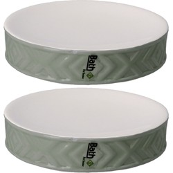 Set van 2x stuks zeephouders/zeepbakjes groen/wit keramiek 10 cm - Zeephouders