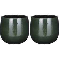 2x Stuks Plantenpot/bloempot keramiek donkergroen speels licht gevlekt patroon - D21/H19 cm - Plantenpotten