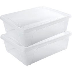Voorraad/vershoudbakje laag - 2x - 2,5 liter - kunststof - 24x20x8 cm - Vershoudbakjes
