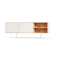 Fina sideboard houten dressoir whitewash - met mushroom linoleum - 180 x 45 cm