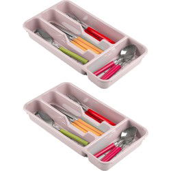 Plasticforte Bestekbak - 2x - 4-vaks - roze - 33 x 18 x 4 cm - Bestekbakken