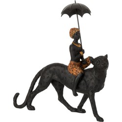  J-Line Decoratie Figuur Jongen Paraplu Op Luipaard Zwart - Bruin 