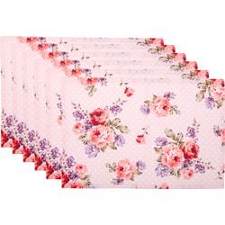 Clayre & Eef Placemats Set van 6  48x33 cm Roze Paars Katoen Rechthoek Rozen Tafelmat