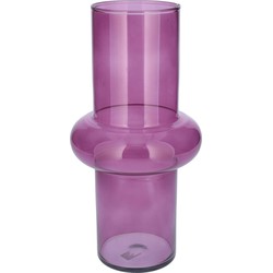 Bellatio Design Bloemenvaas - paars transparant gerecycled glas - D15 x H31 cm - Vazen