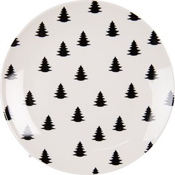 Clayre & Eef Ontbijtbord  Ø 20 cm Beige Zwart Porselein Rond Kerstboom Bord