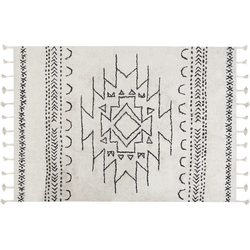 KHOURIBGA - Laagpolig vloerkleed - Zwart/Wit - 160 x 230 cm - Katoen