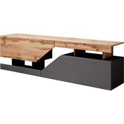 Meubella - TV-Meubel Canberra - Eiken - Antraciet - 160 cm
