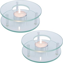 Theepot rechaud/warmhoudplaat - 2x - glas - theelichtje - D12 x H4 cm - Theepotten