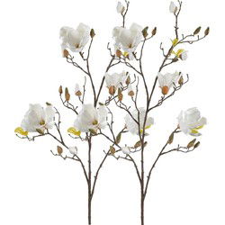 Emerald Kunstbloem Magnolia tak - 2x - 105 cm - wit/creme - Kunst zijdebloemen - Kunstbloemen