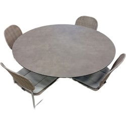 Tuinset Sashimi tafel salix dia. 130 cm met 4 stoelen Ferron stoel linen inclusief light grey kussen
