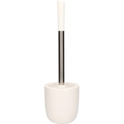 Toiletborstel met houder wit dolomiet RVS 39 cm - Toiletborstels