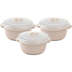 Magnetronschaal met deksel/ventiel - 3x - 1 liter - beige - kunststof - Magnetronbakken