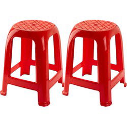 PlasticForte Keukenkrukje/opstapje - 2x - Handy Step - rood - kunststof - 37 x 37 x 46 cm - Huishoudkrukjes