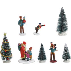 8x stuks kerstdorp accessoires figuurtjes/poppetjes en kerstboompje - Kerstdorpen