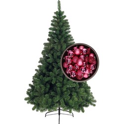 Bellatio Decorations kunst kerstboom 240 cm met kerstballen fuchsia roze - Kunstkerstboom