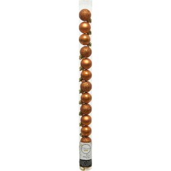 14x stuks kleine kunststof kerstballen cognac bruin (amber) 3 cm - Kerstbal